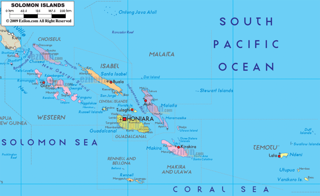 Solomon Islands political map.