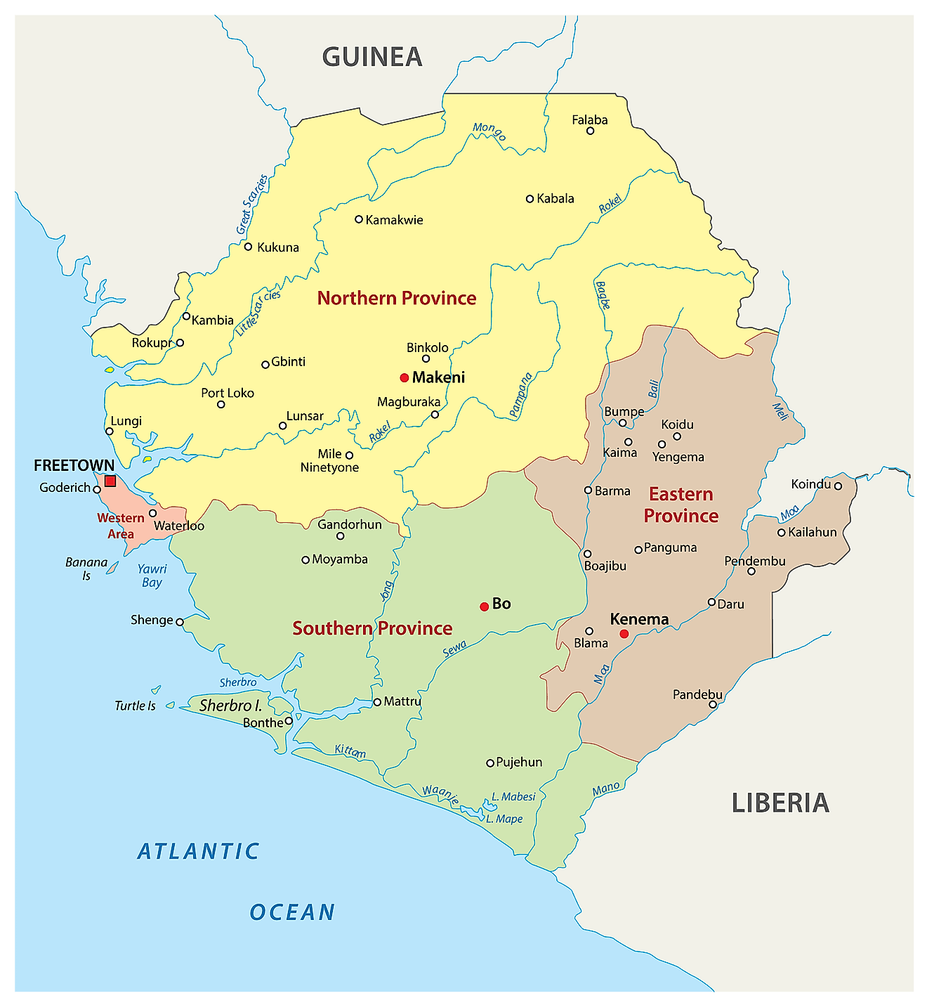 Bản đồ các tỉnh của Sierra Leone