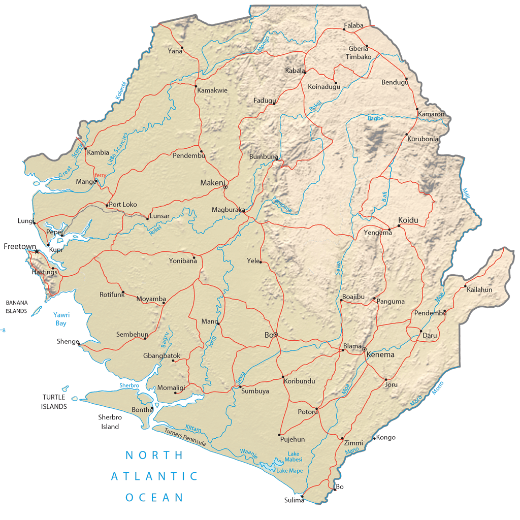 Bản đồ độ cao Sierra Leone