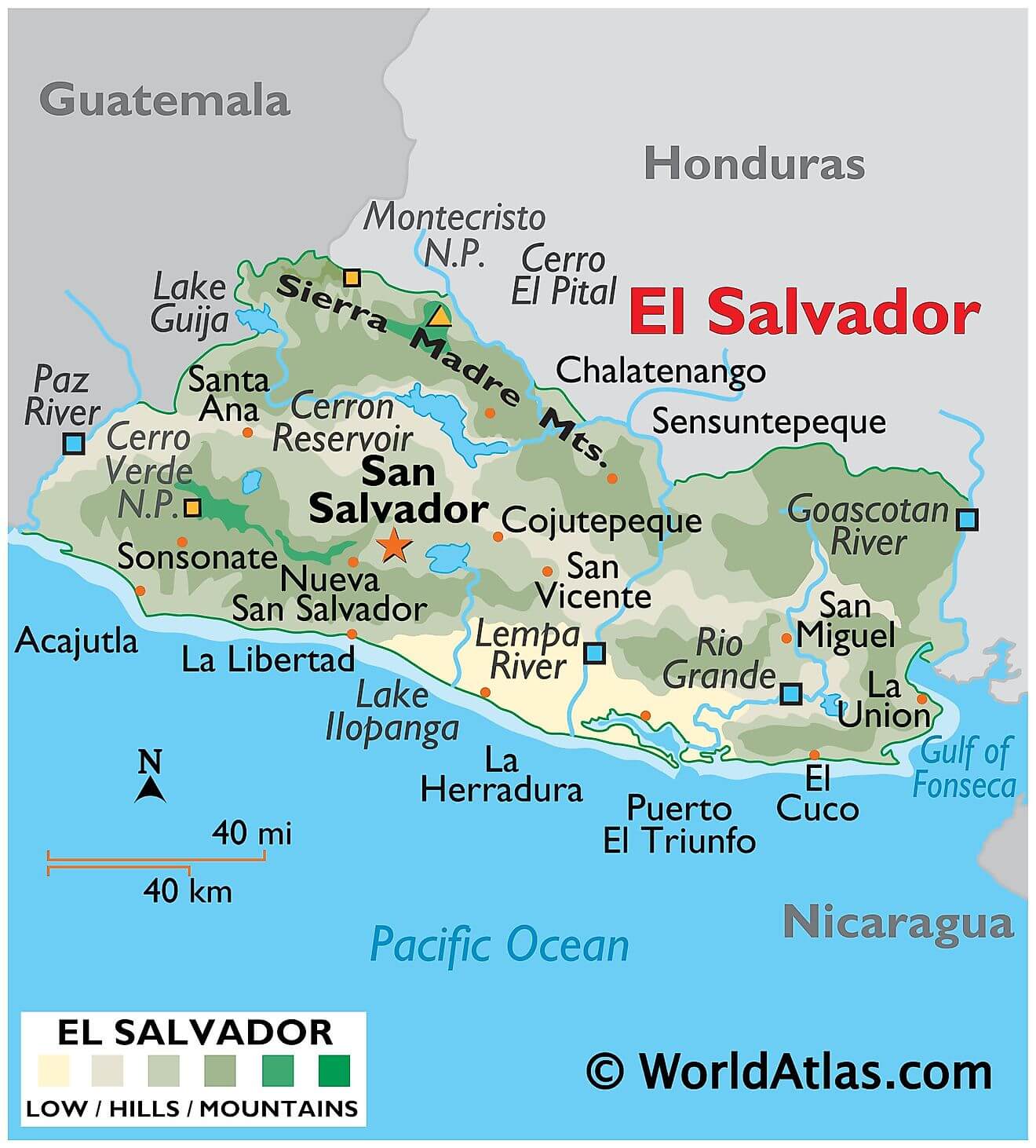 Bản đồ vật lý của El Salvador