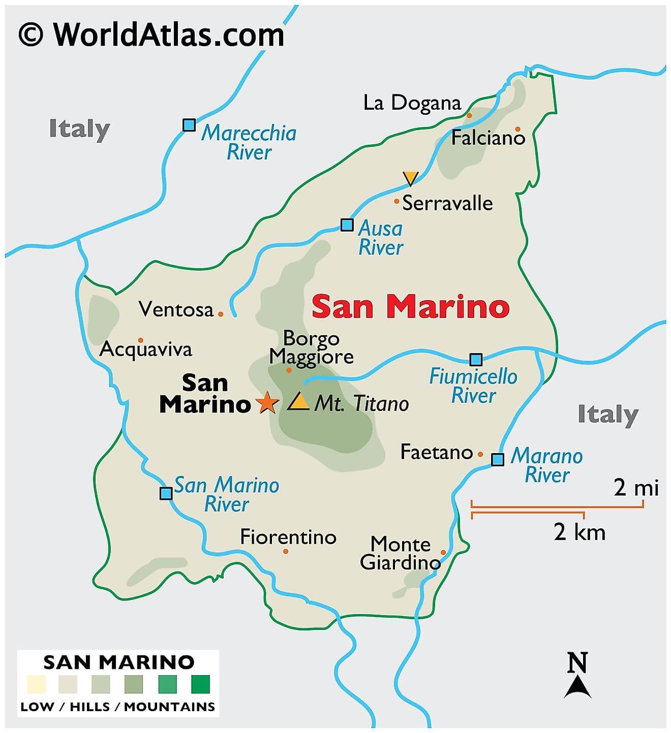 Bản đồ vật lý của San Marino