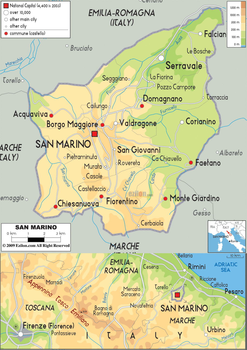 Bản đồ vật lý San Marino