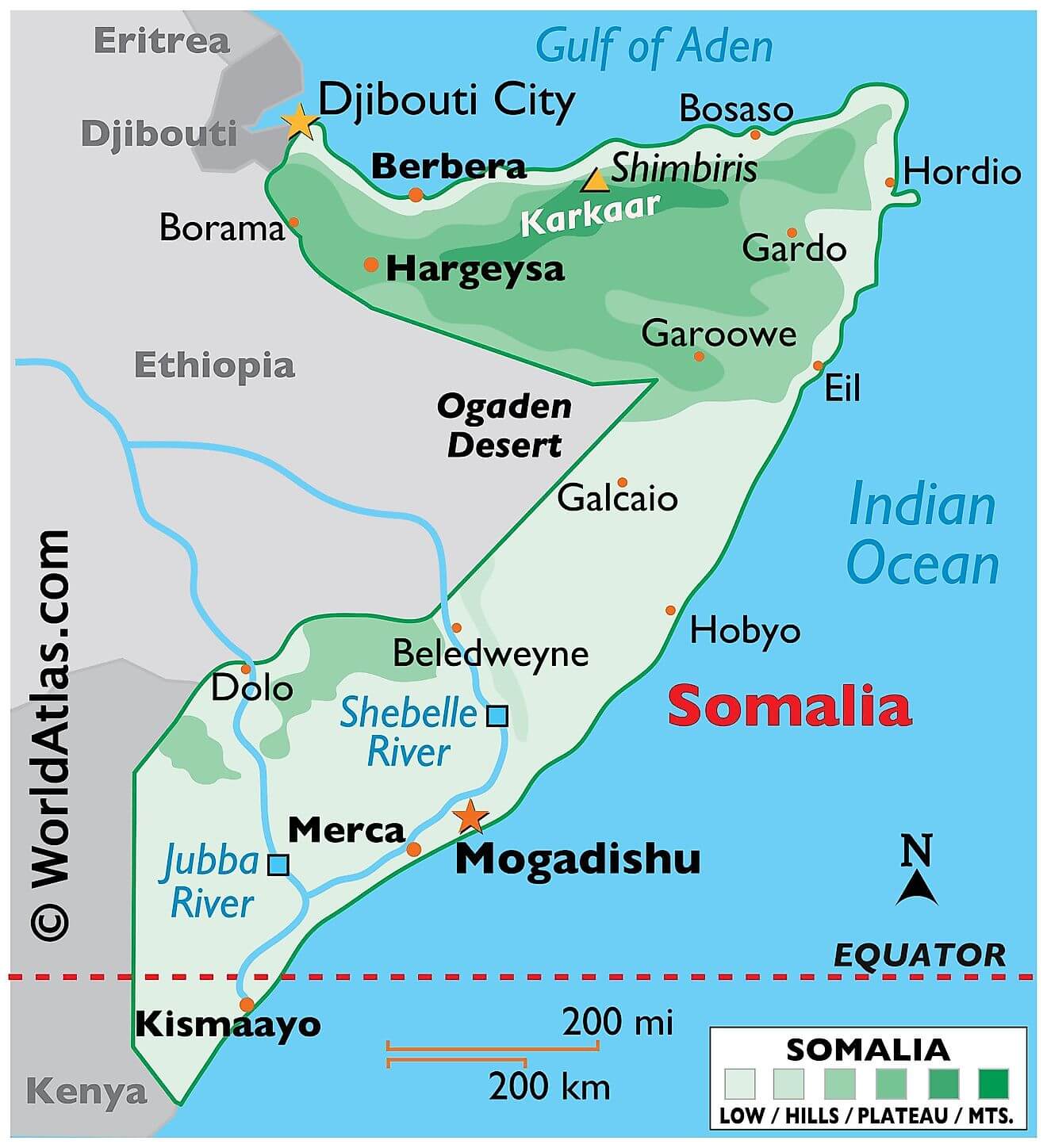 Bản đồ vật lý của Somalia