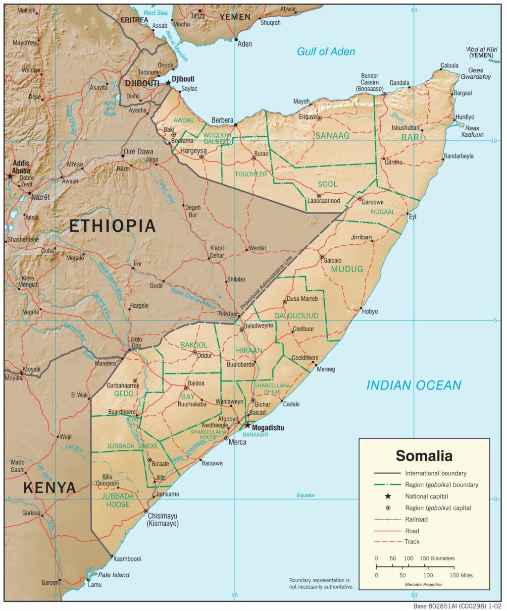 Bản đồ vật lý Somalia