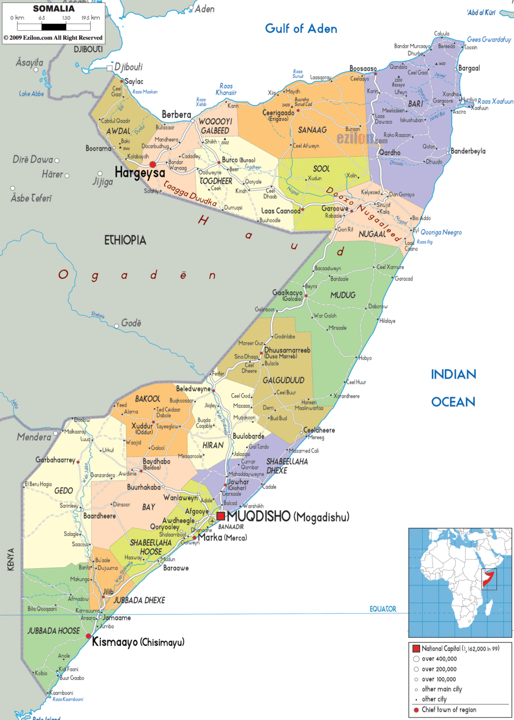Somalia political map.