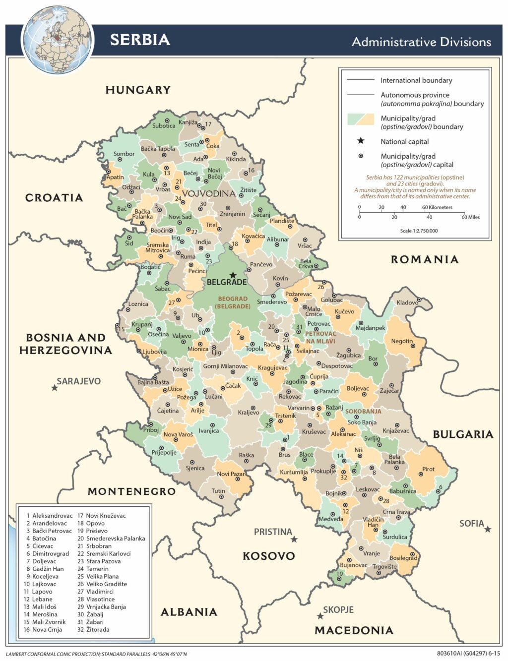 Bản đồ hành chính Serbia