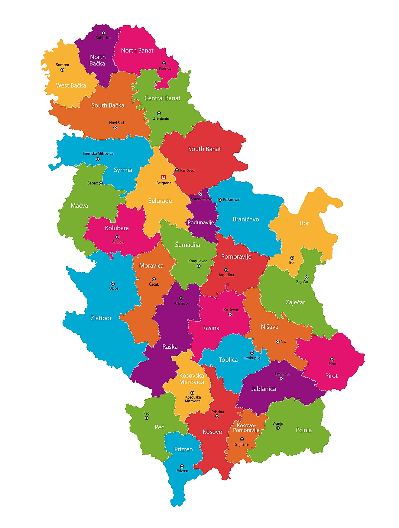 Các quận của Serbia Bản đồ