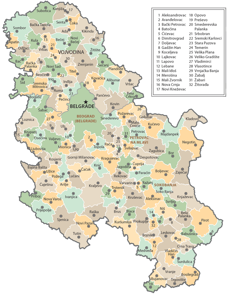 Bản đồ các quận của Serbia