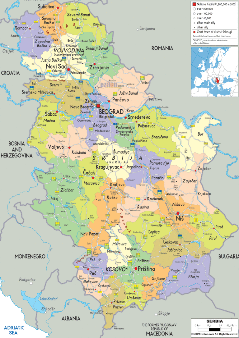 Bản đồ hành chính Serbia khổ lớn