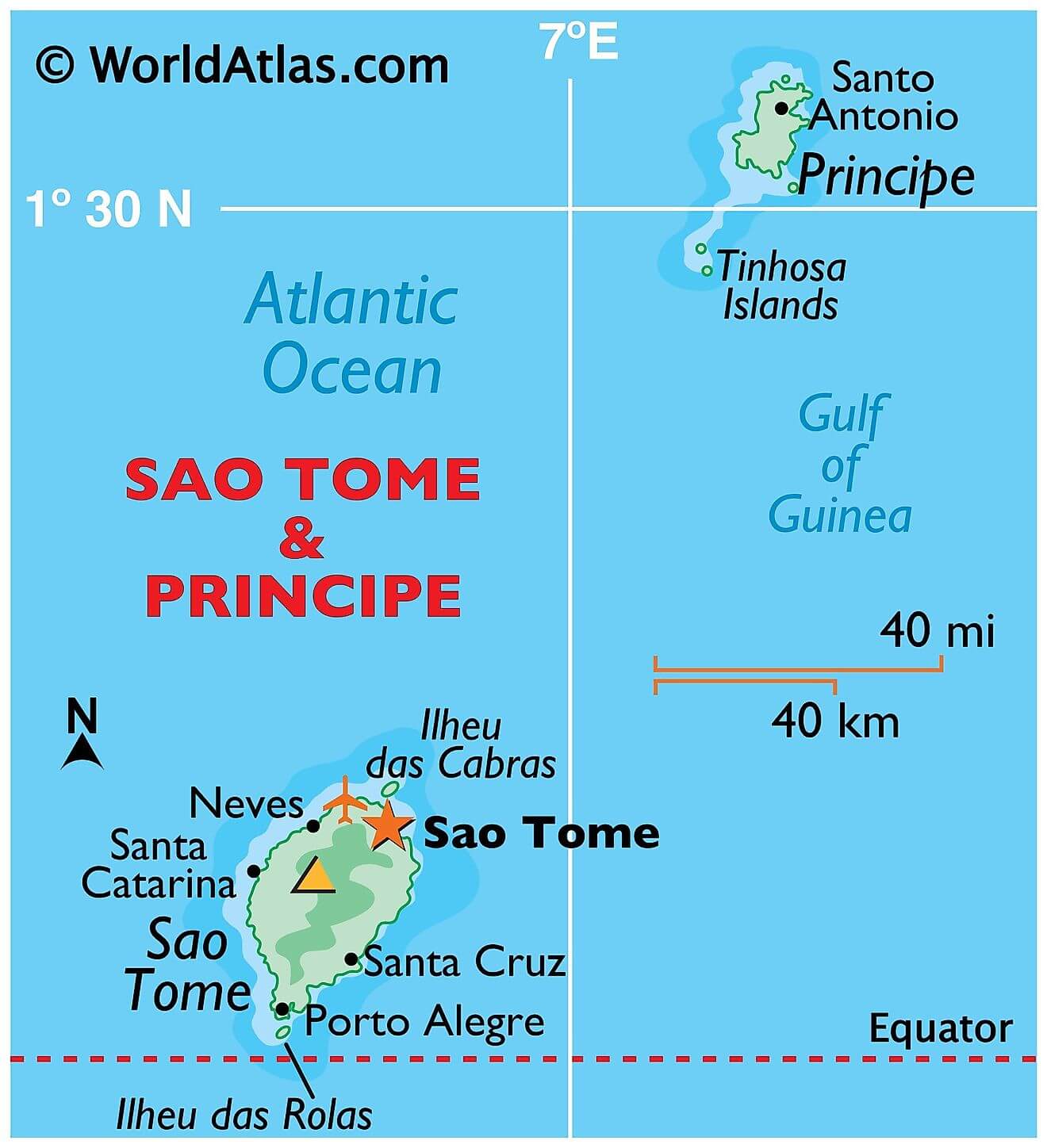 Bản đồ vật lý của Sao Tome và Principe