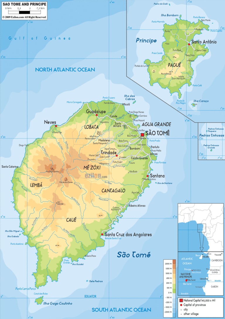 Bản đồ tự nhiên São Tomé và Príncipe khổ lớn