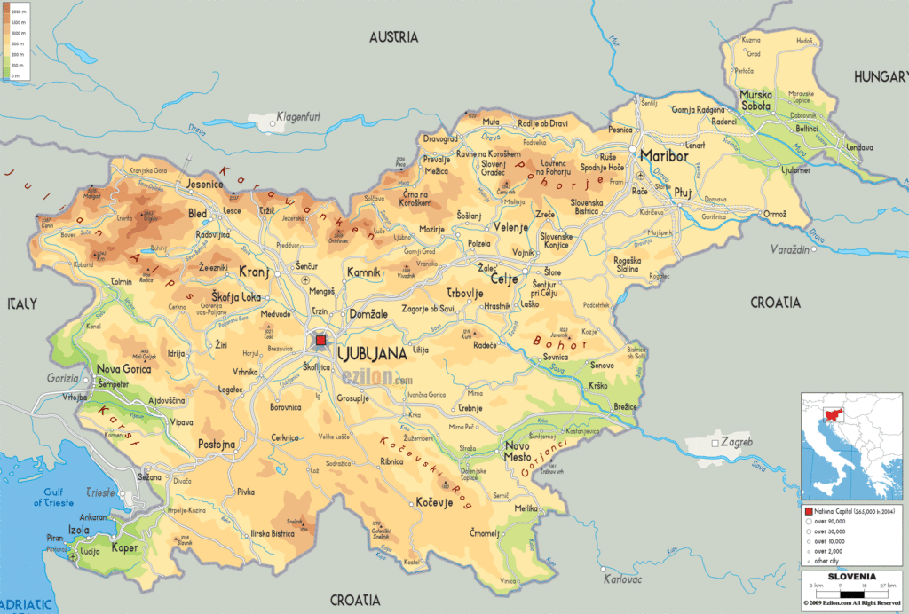 Slovenia physical map.