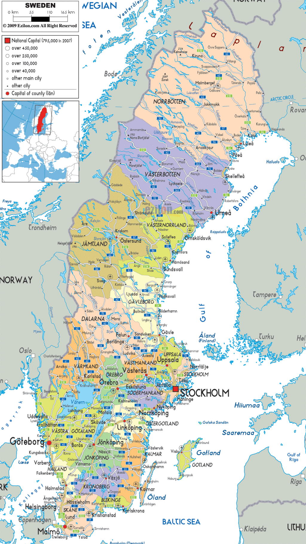 Bản đồ hành chính Thụy Điển