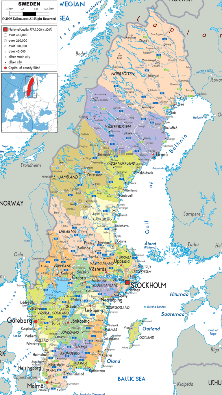 Bản đồ hành chính Thụy Điển khổ lớn
