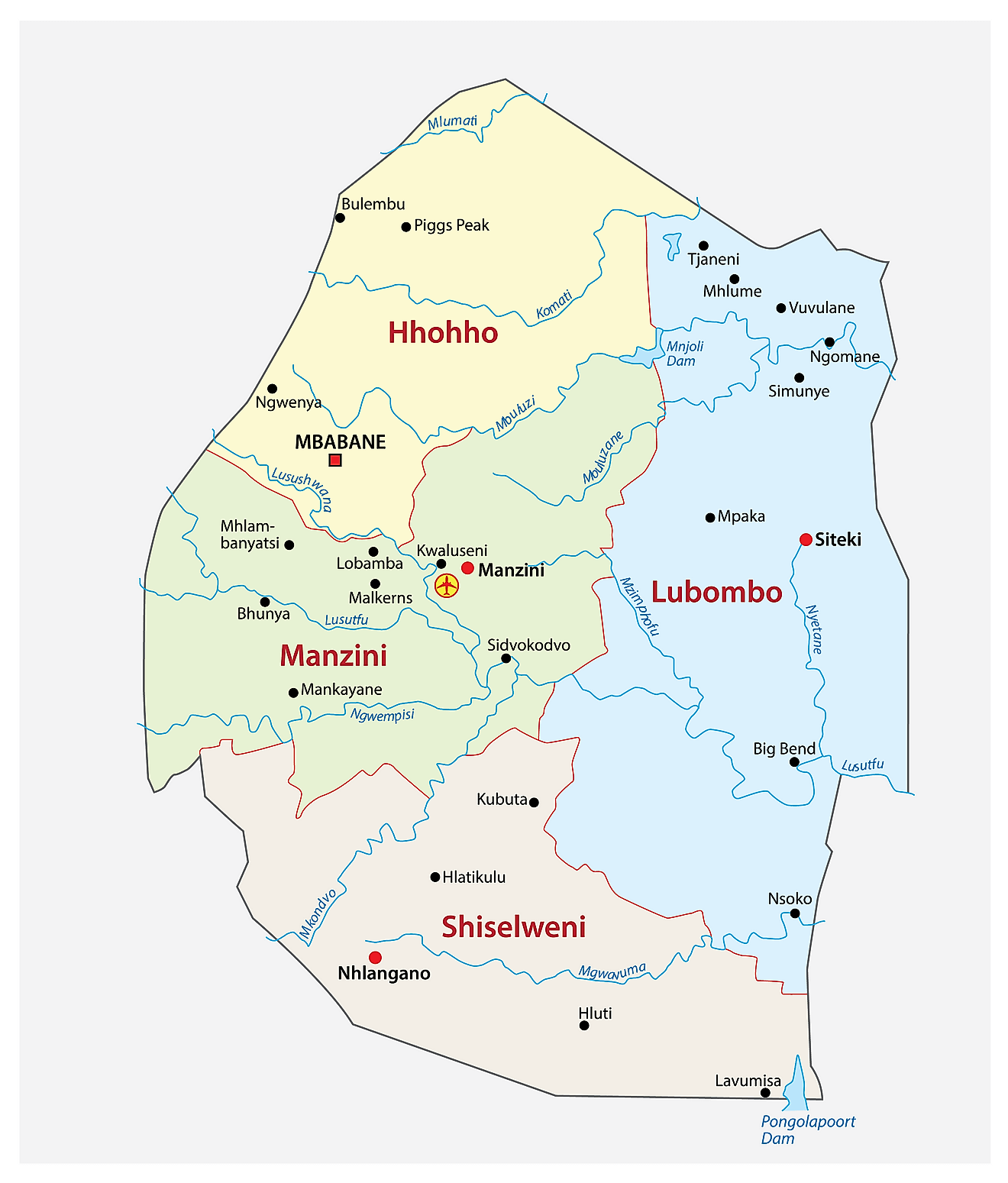 Bản đồ các khu vực của Eswatini