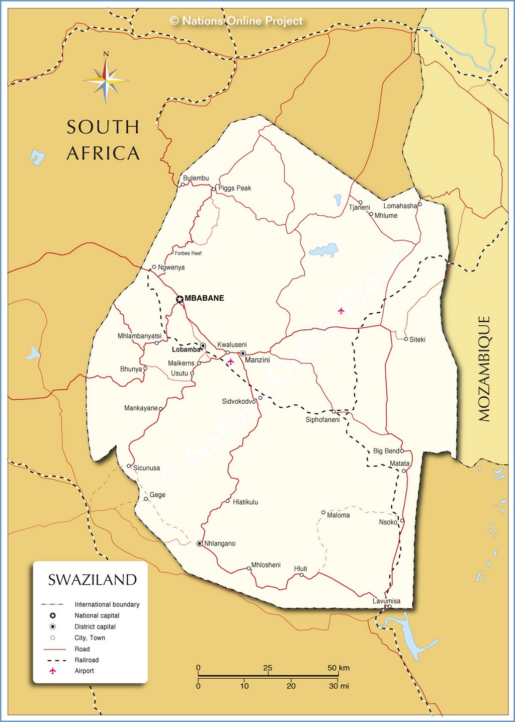 Bản đồ hành chính của Swaziland