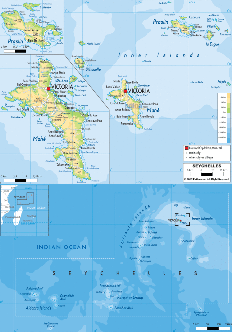 Bản đồ tự nhiên Seychelles khổ lớn