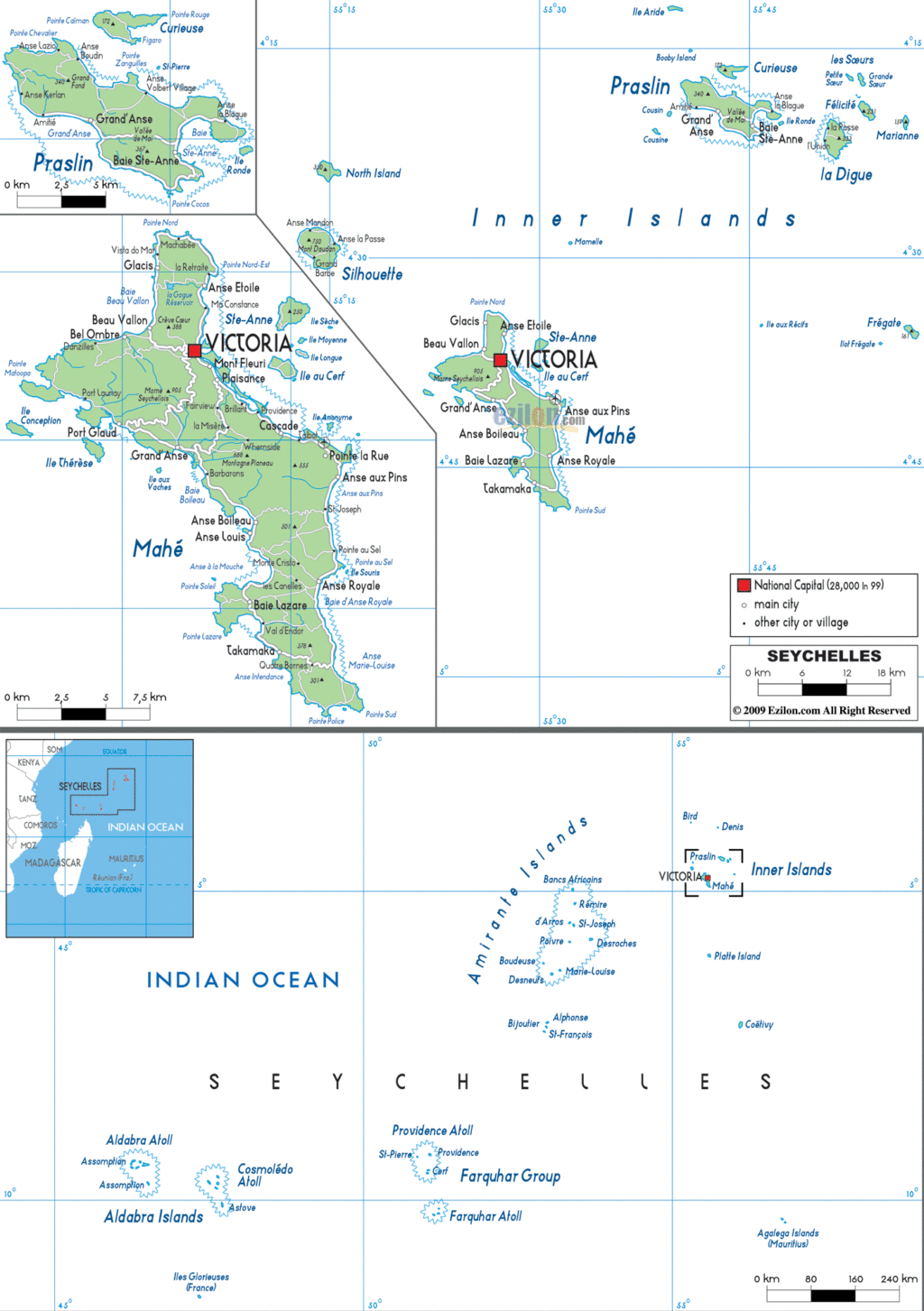 Seychelles political map.