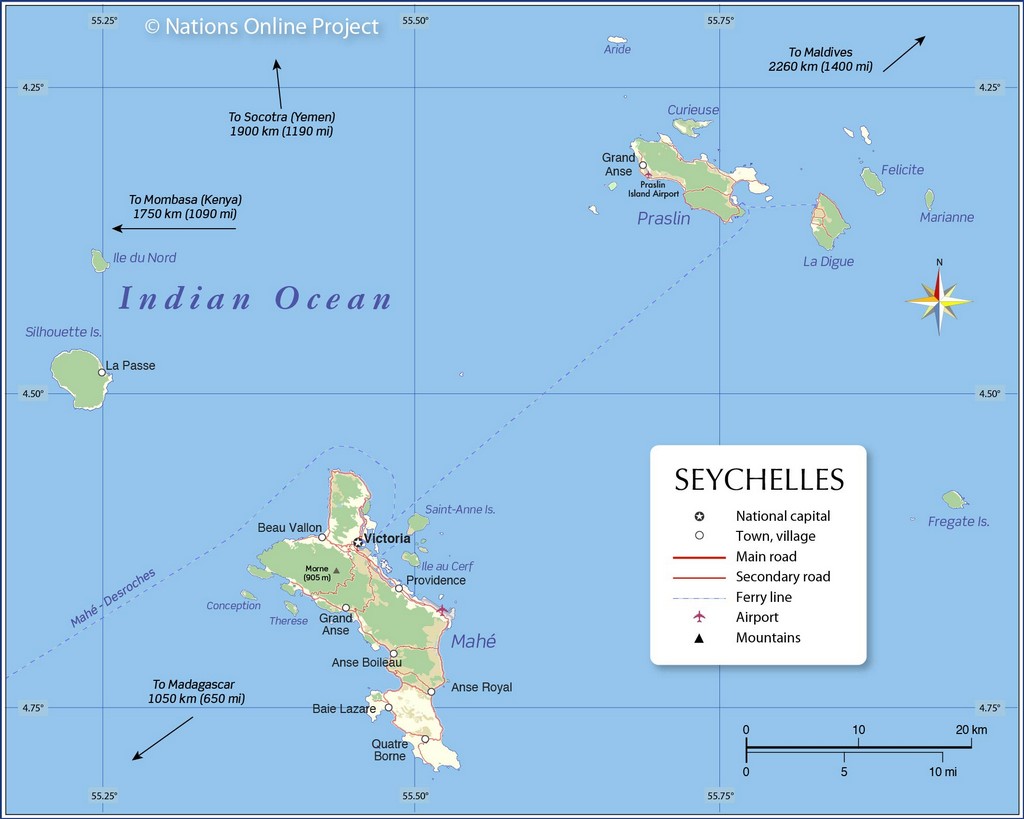 Bản đồ Seychelles (Quần đảo Nội địa)
