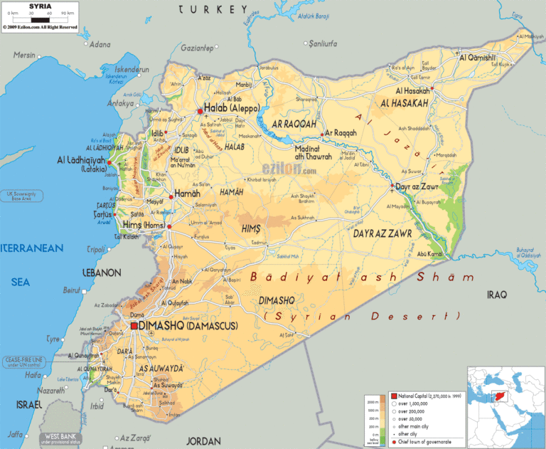 Bản đồ tự nhiên Syria khổ lớn