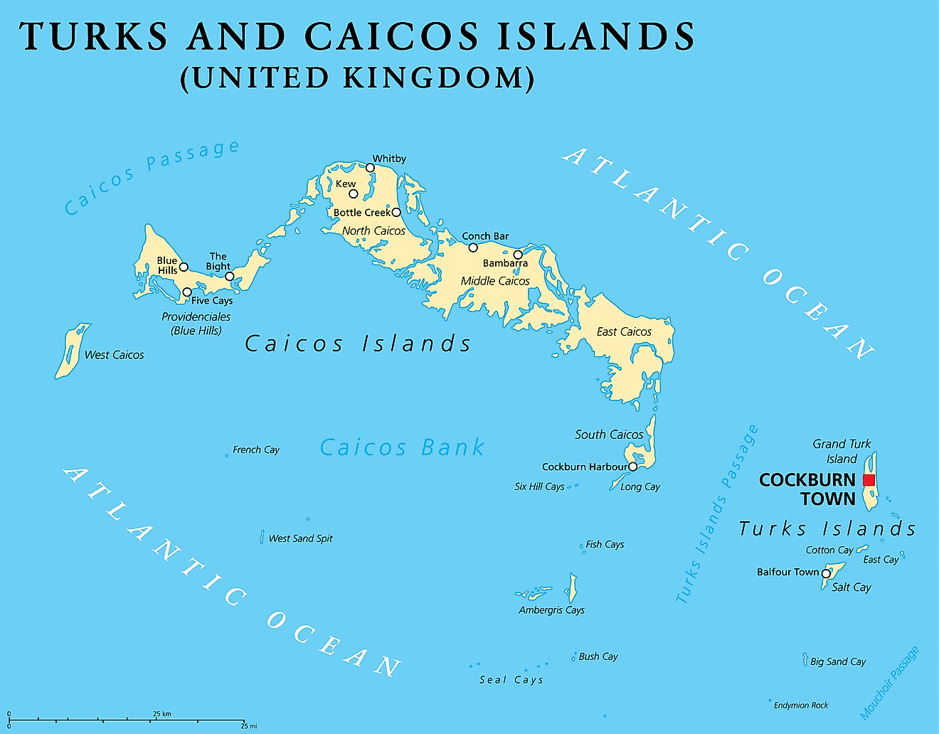 Bản đồ các quận của Turks và Caicos
