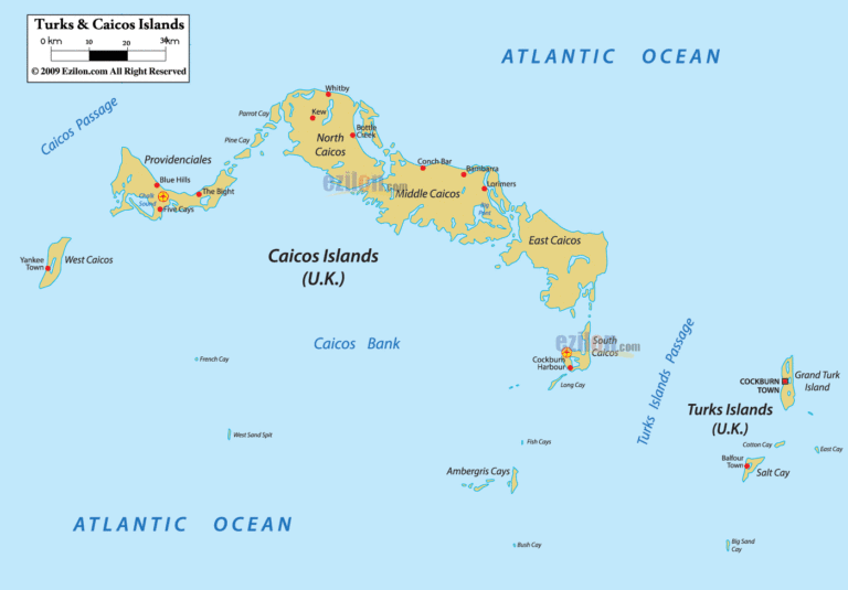 Bản đồ hành chính quần đảo Turks & Caicos khổ lớn
