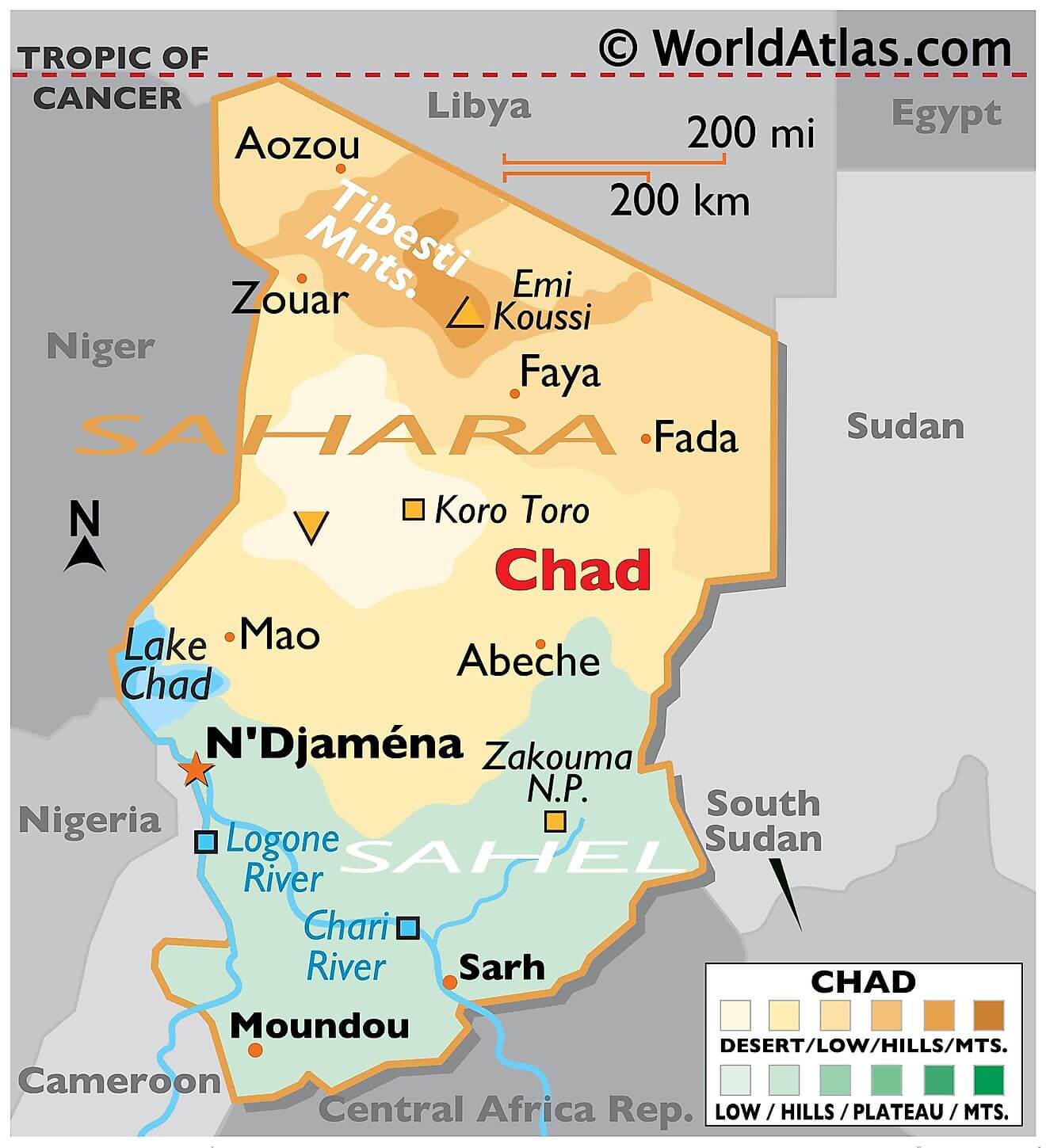Bản đồ vật lý của Tchad