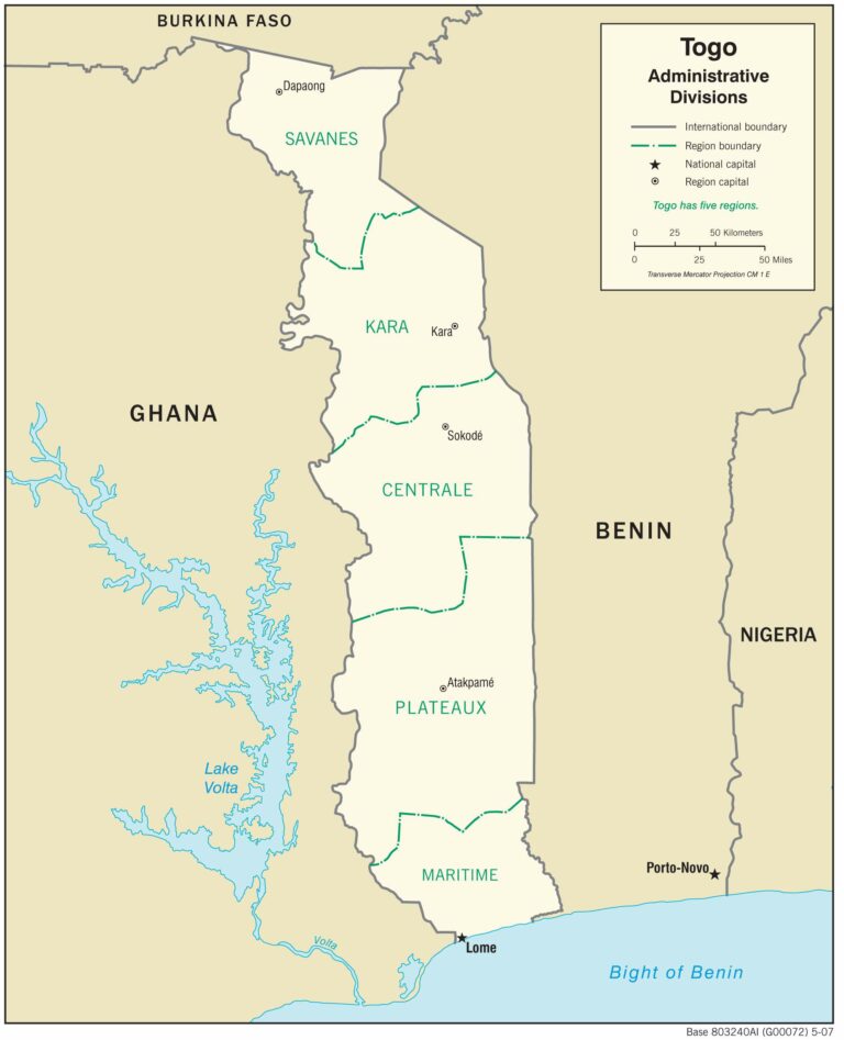 Bản đồ hành chính Togo khổ lớn
