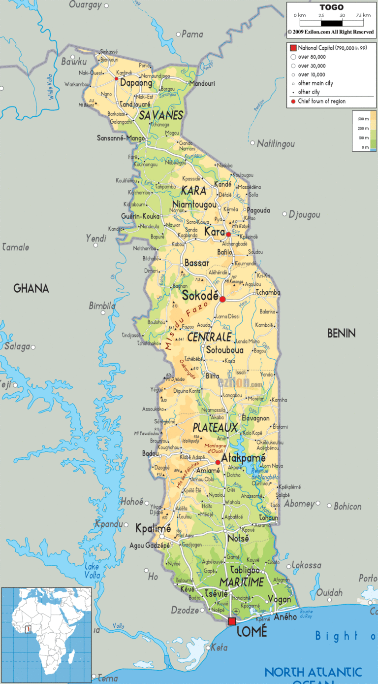 Bản đồ tự nhiên Togo khổ lớn