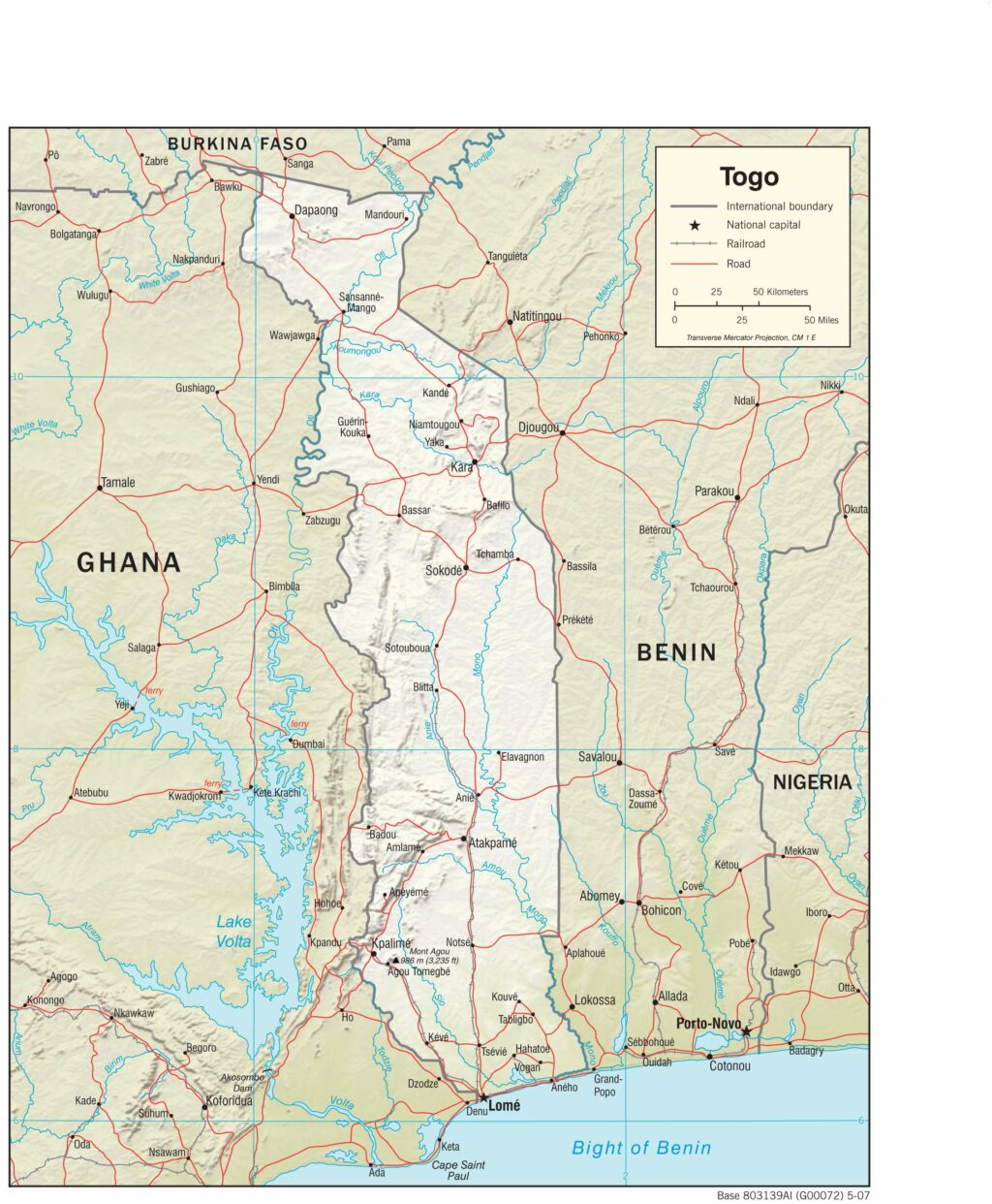 Bản đồ vật lý Togo