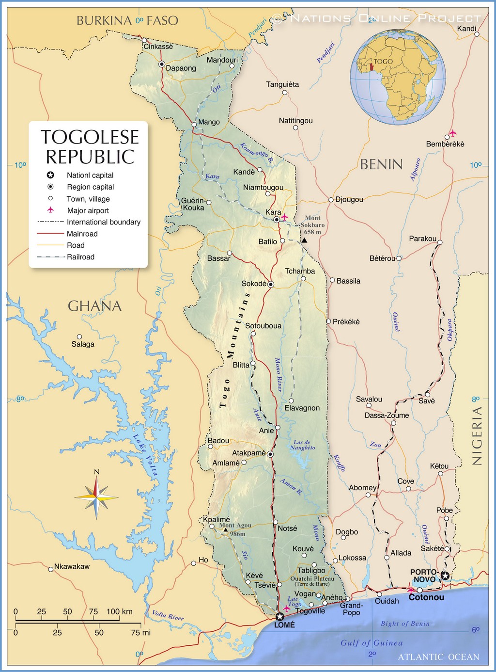 Bản đồ hành chính Togo, Bản đồ quốc gia Togo, Tây Phi