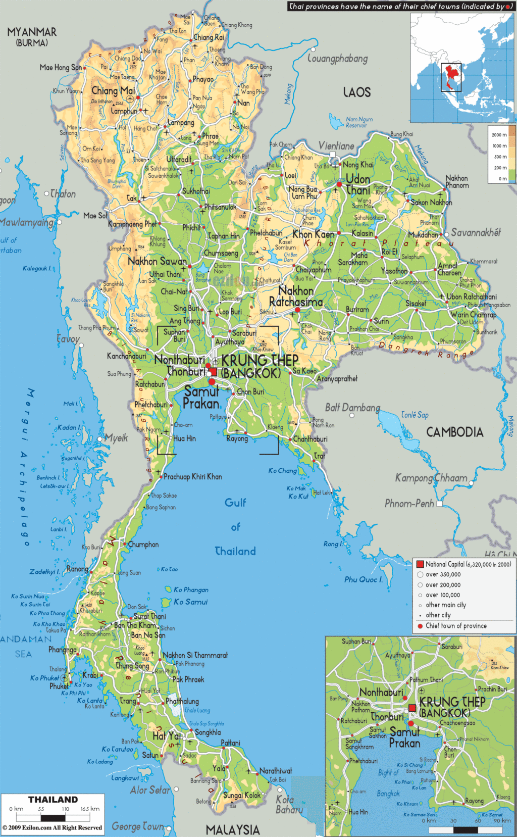 Bản đồ vật lý Thái Lan