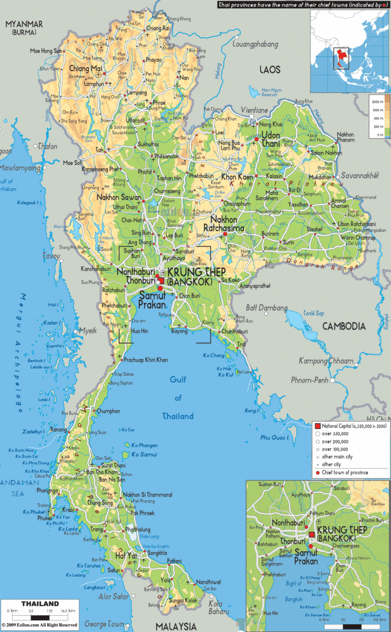 Bản đồ tự nhiên Thái Lan khổ lớn