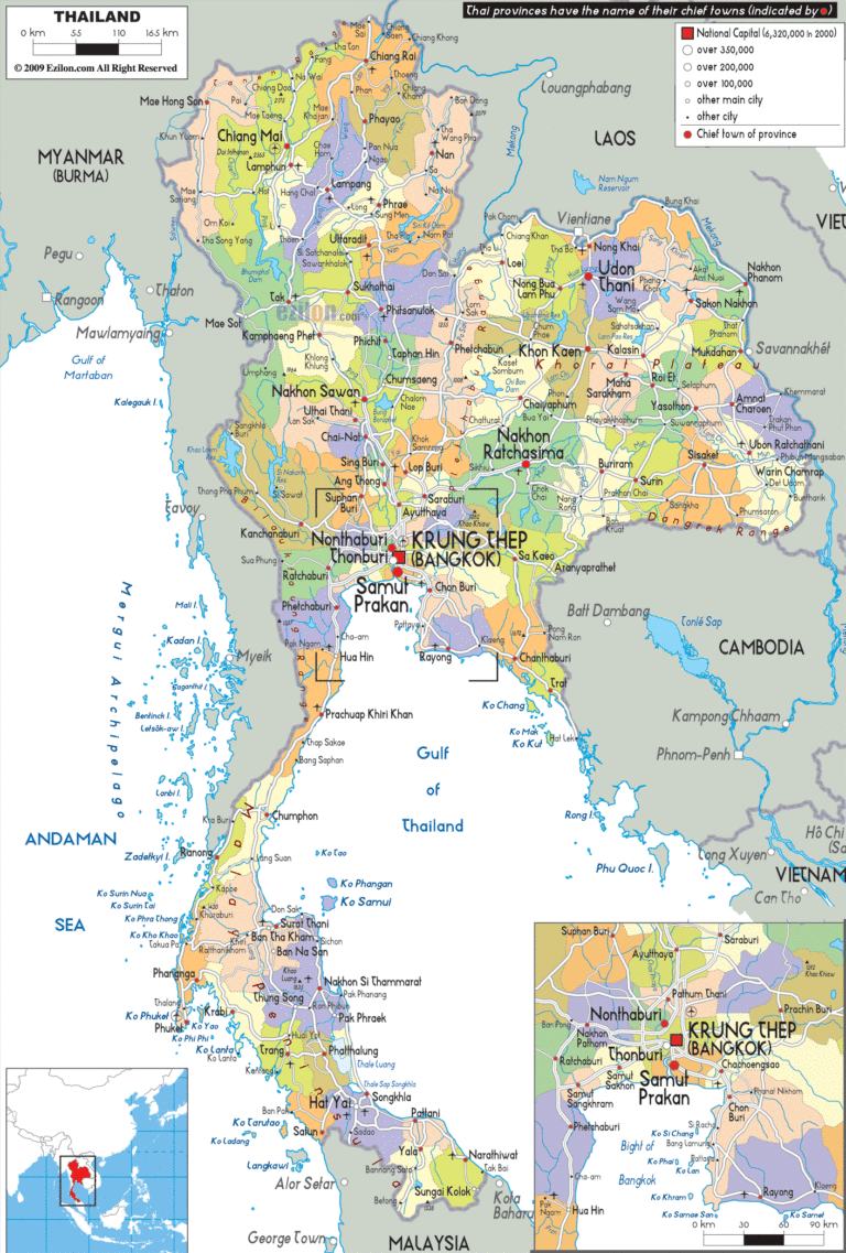 Bản đồ hành chính Thái Lan khổ lớn