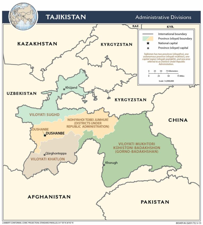 Bản đồ hành chính Tajikistan khổ lớn