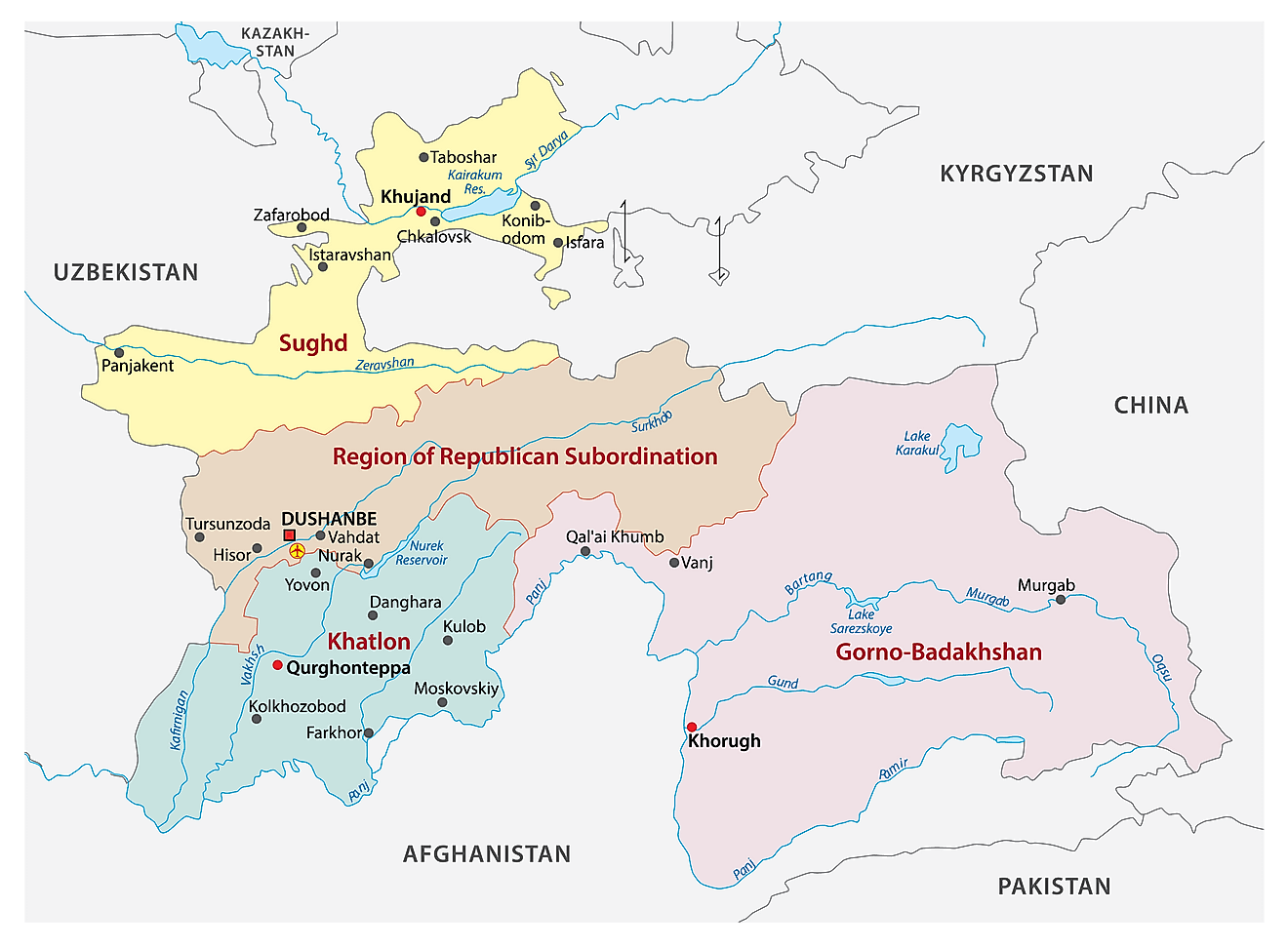 Các tỉnh của Tajikistan Bản đồ