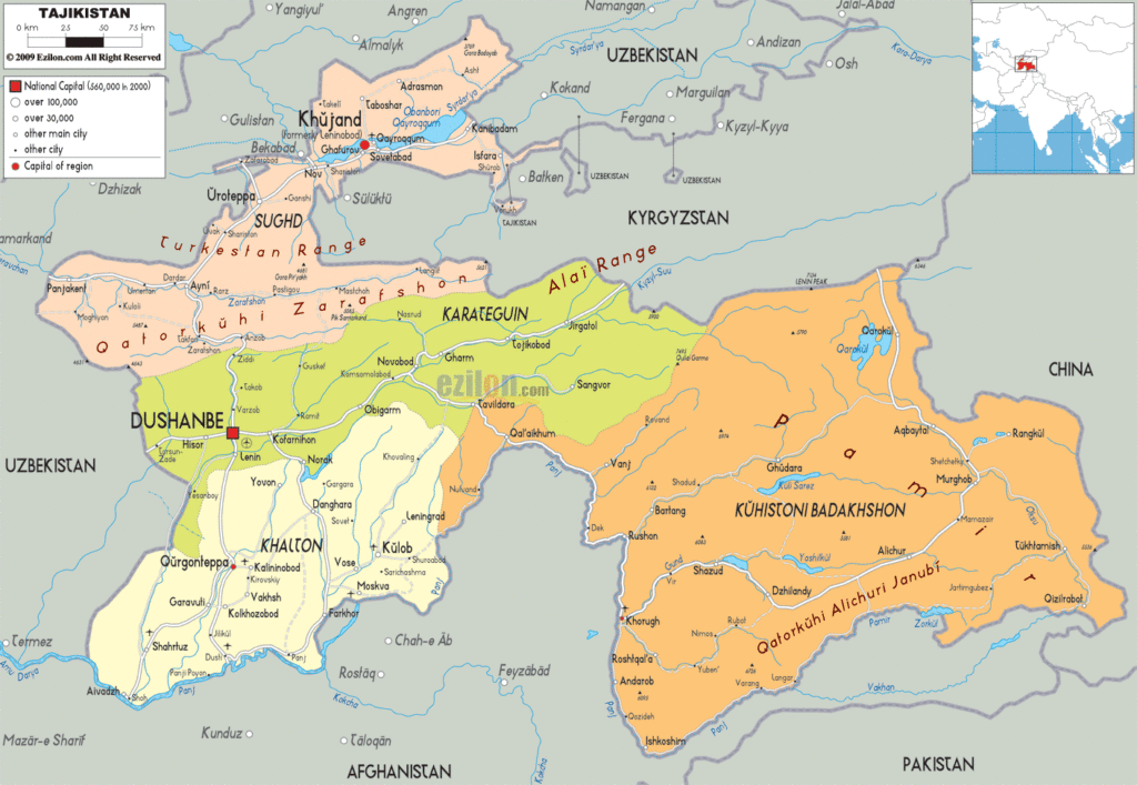 Tajikistan political map.