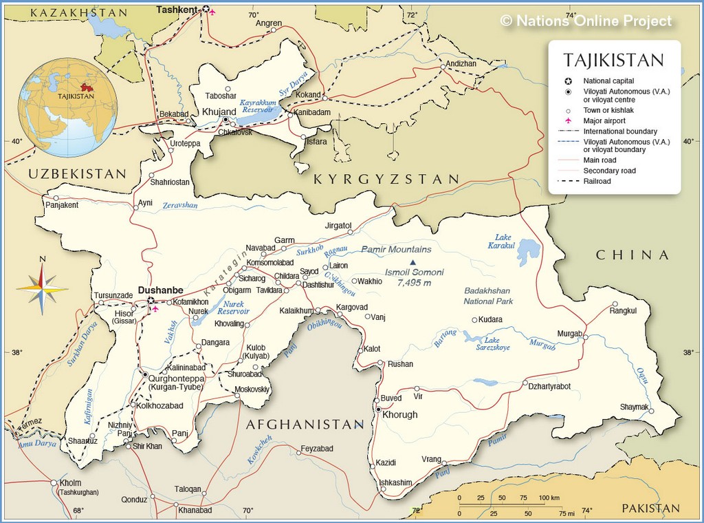 Bản đồ tham khảo của Tajikistan