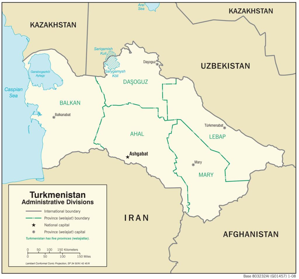 Turkmenistan administrative map.