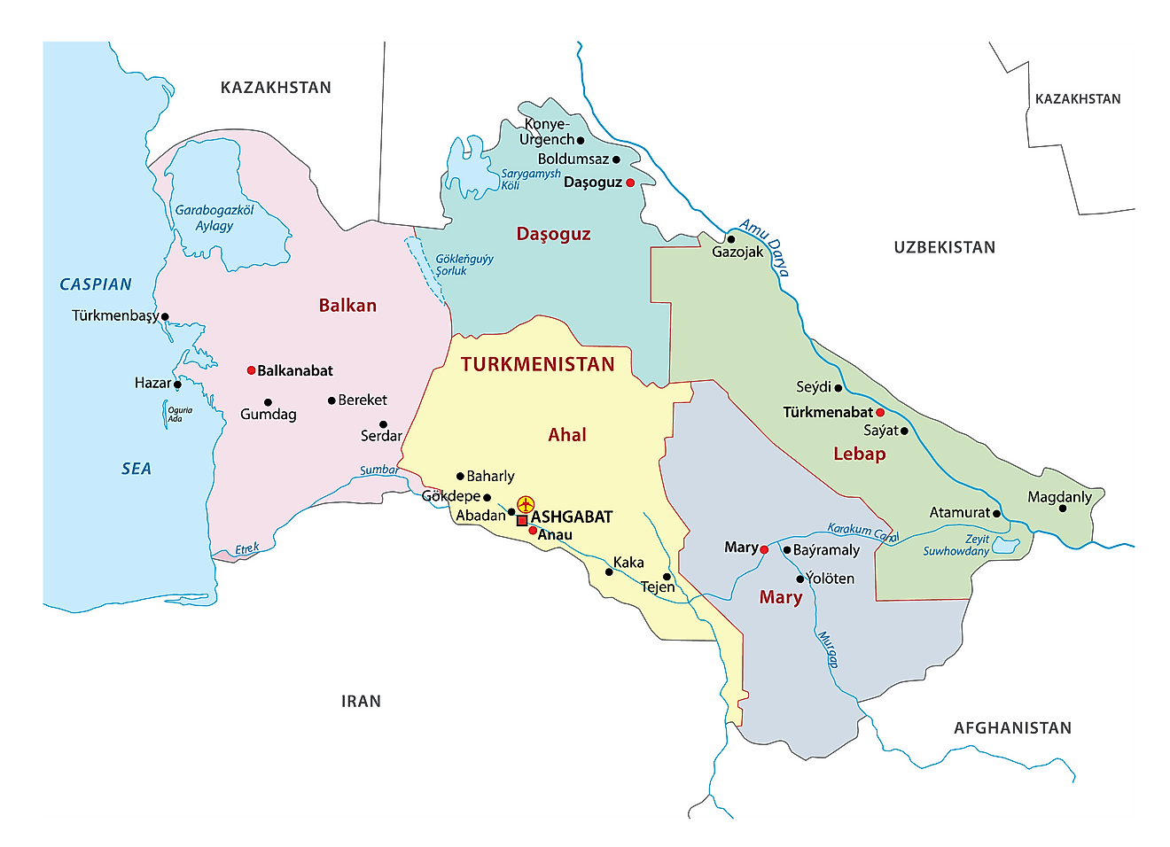Các khu vực của Turkmenistan Bản đồ