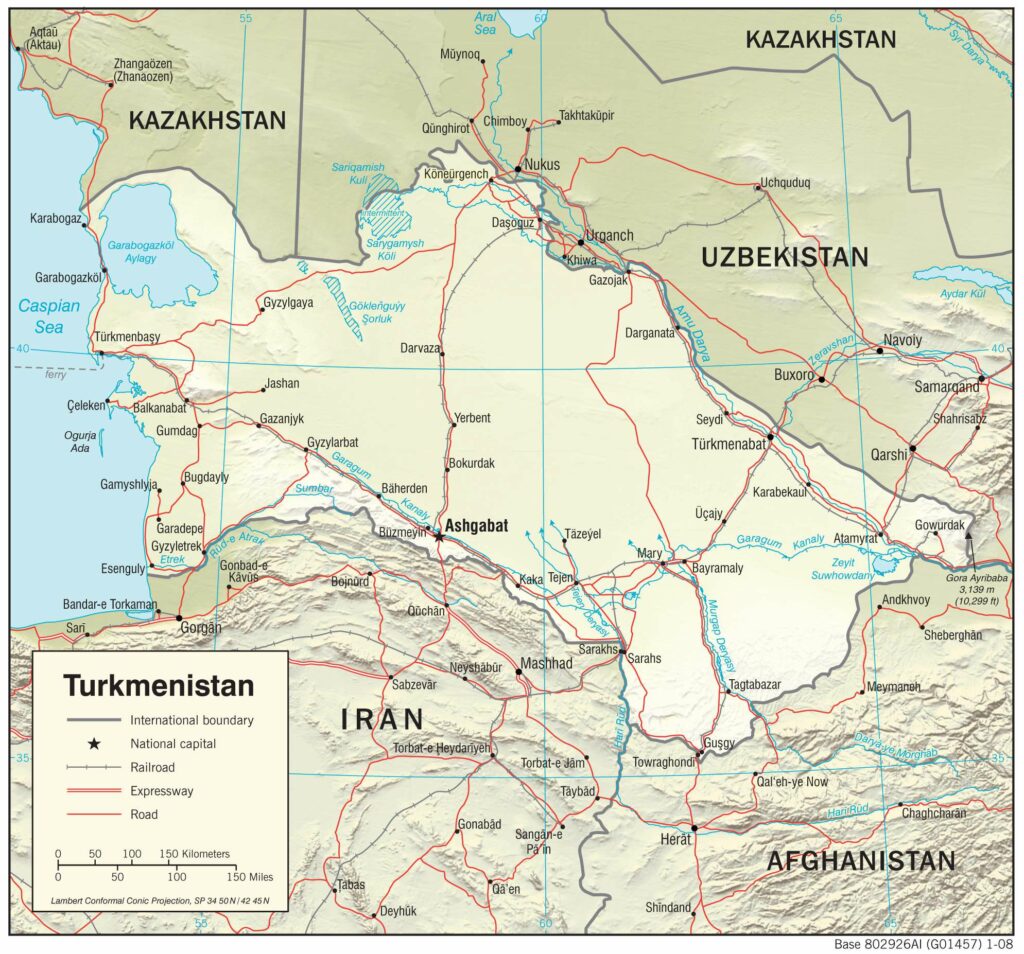 Turkmenistan physiography map.