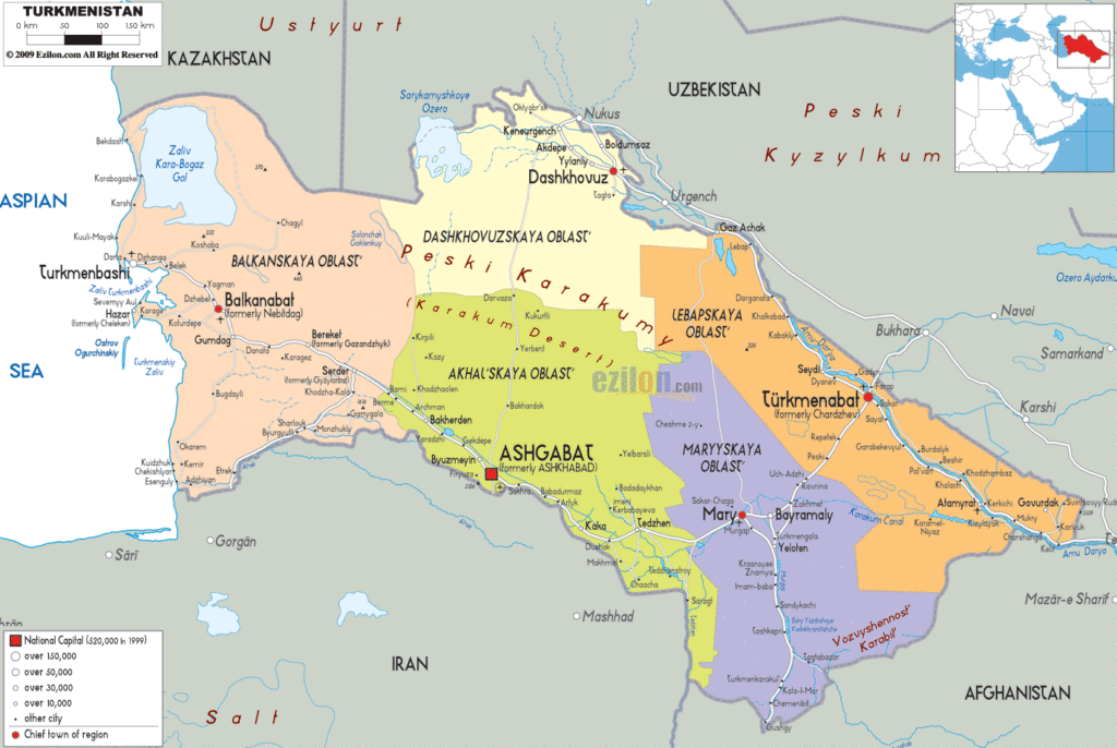 Turkmenistan political map.