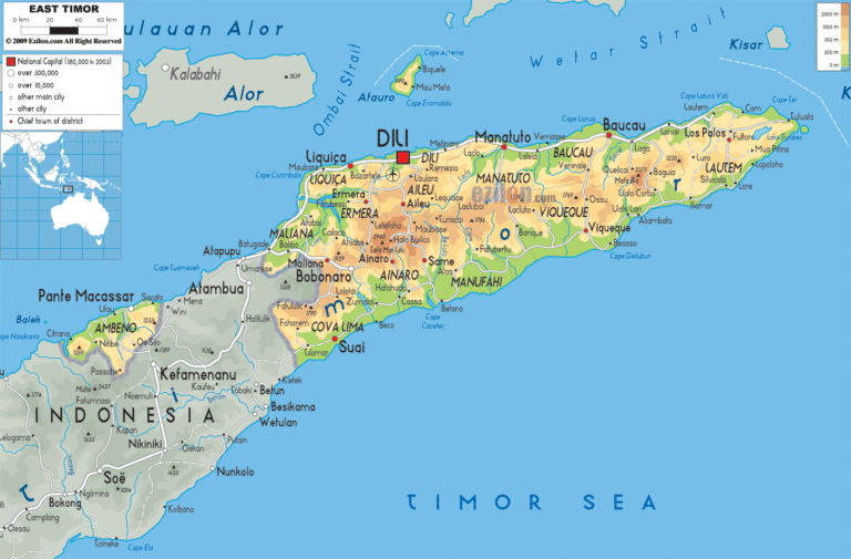 Bản đồ tự nhiên Đông Timor khổ lớn