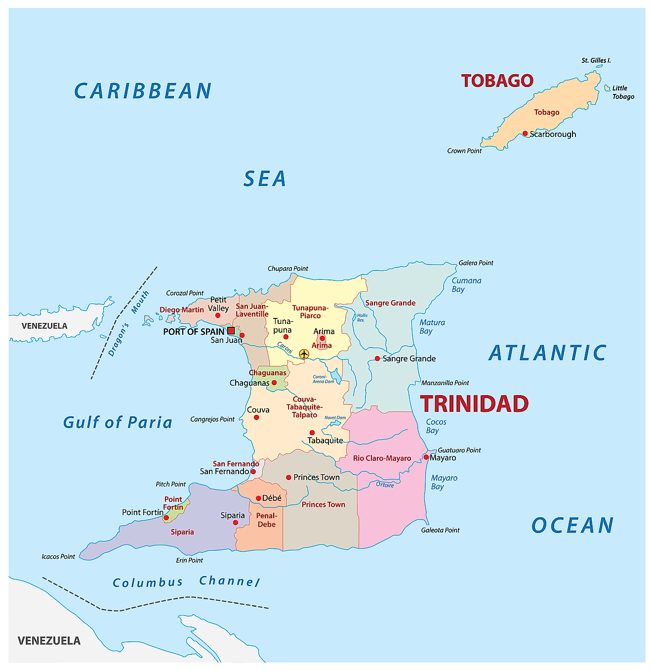 Các khu vực của Trinidad và Tobago Bản đồ