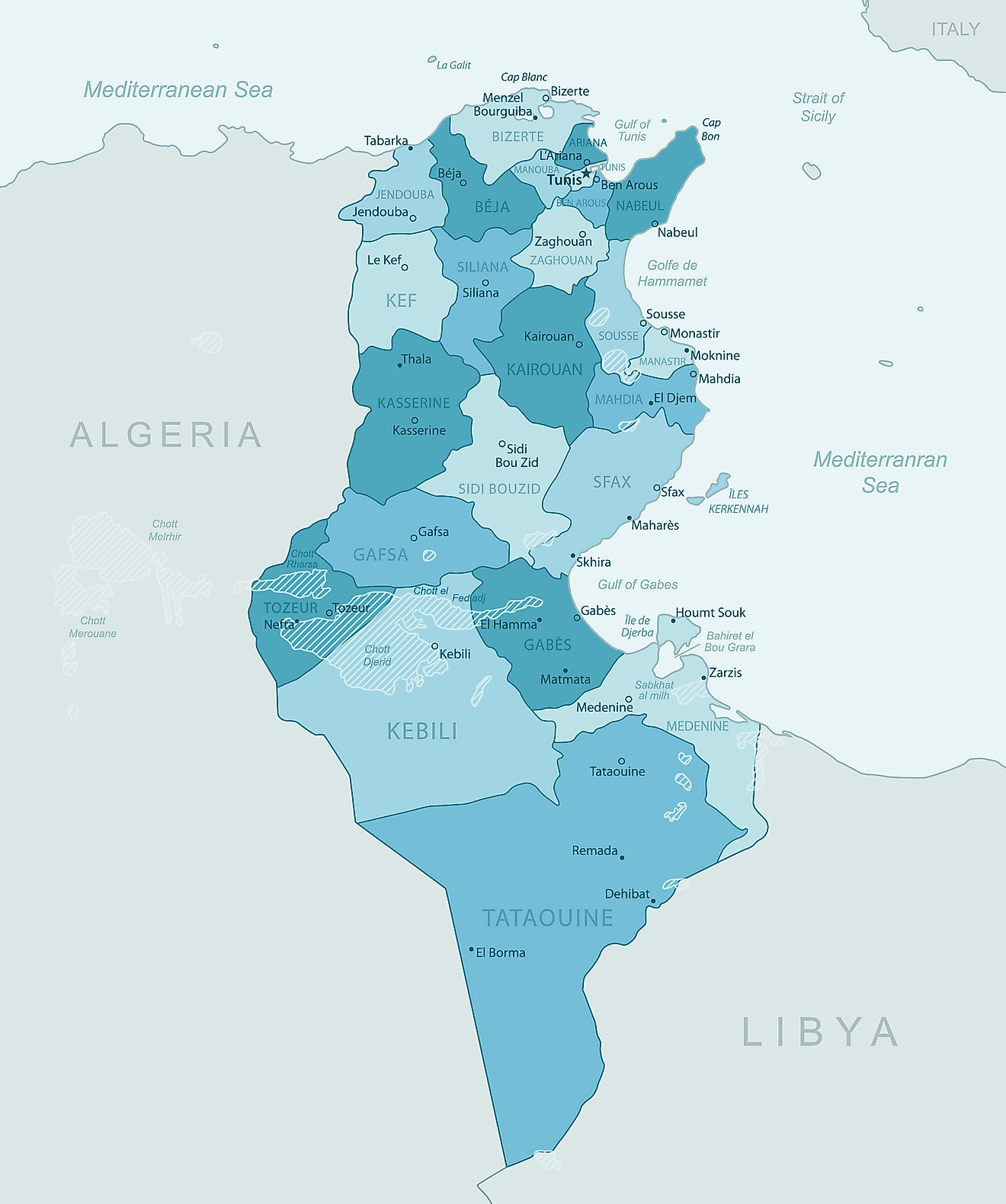 Bản đồ các tỉnh của Tunisia