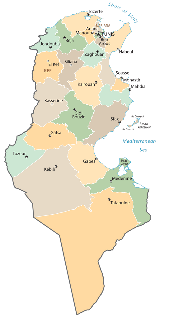 Bản đồ các tỉnh Tunisia