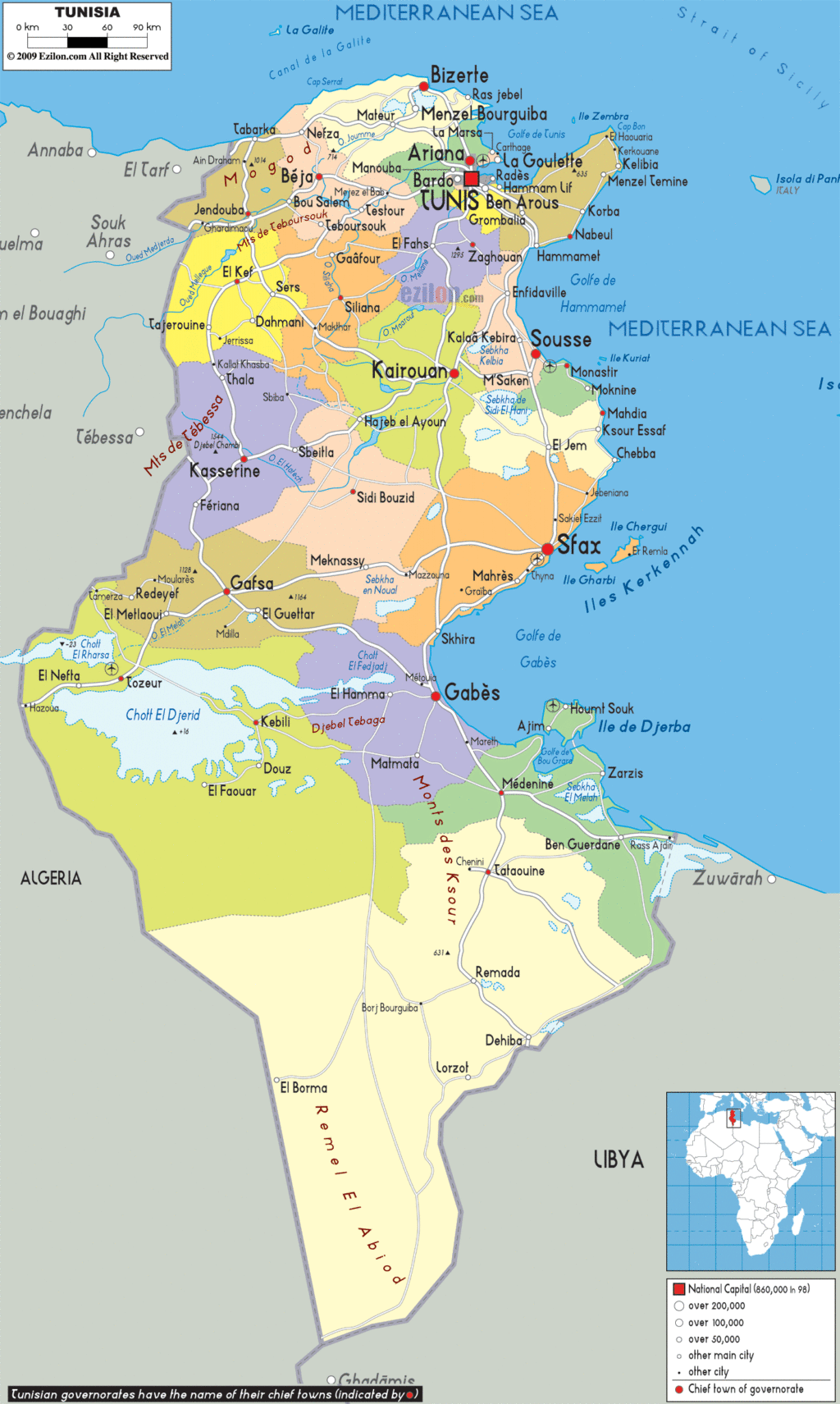 Tunisia political map.