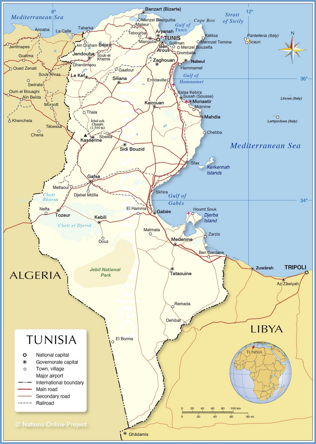 Bản đồ hành chính của Tunisia