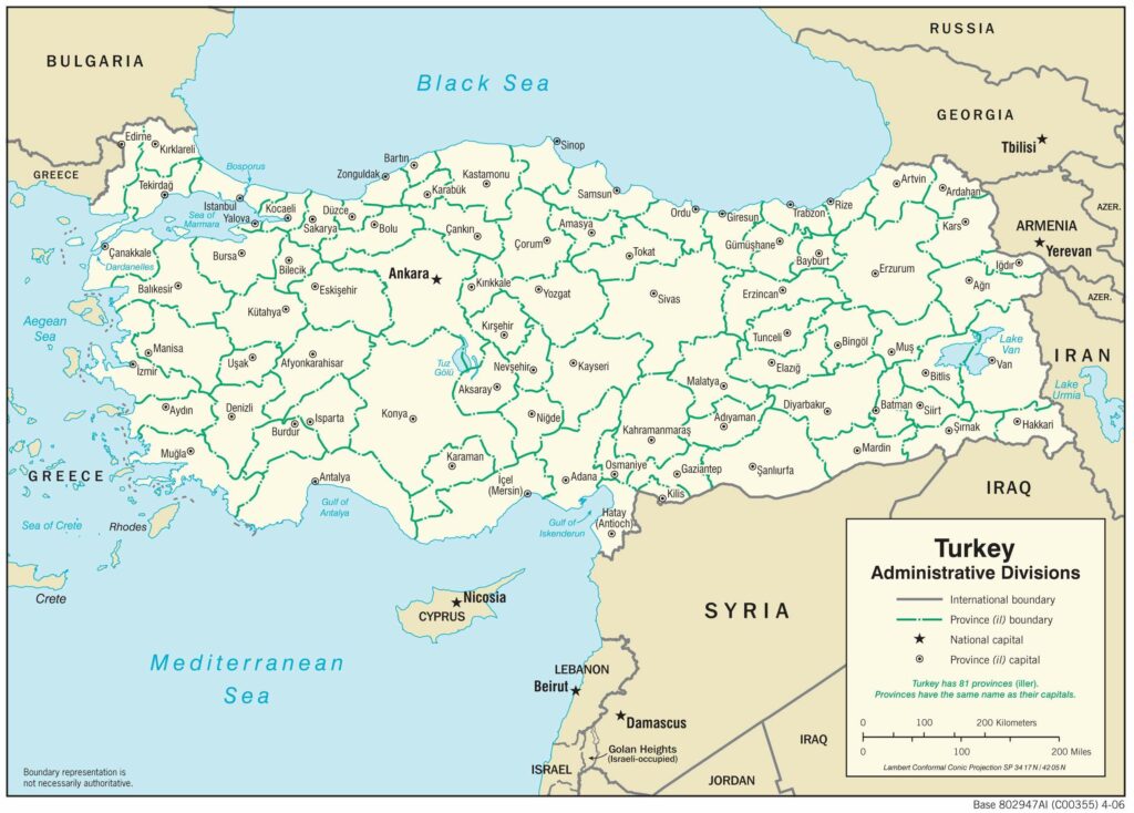 Turkey administrative map.