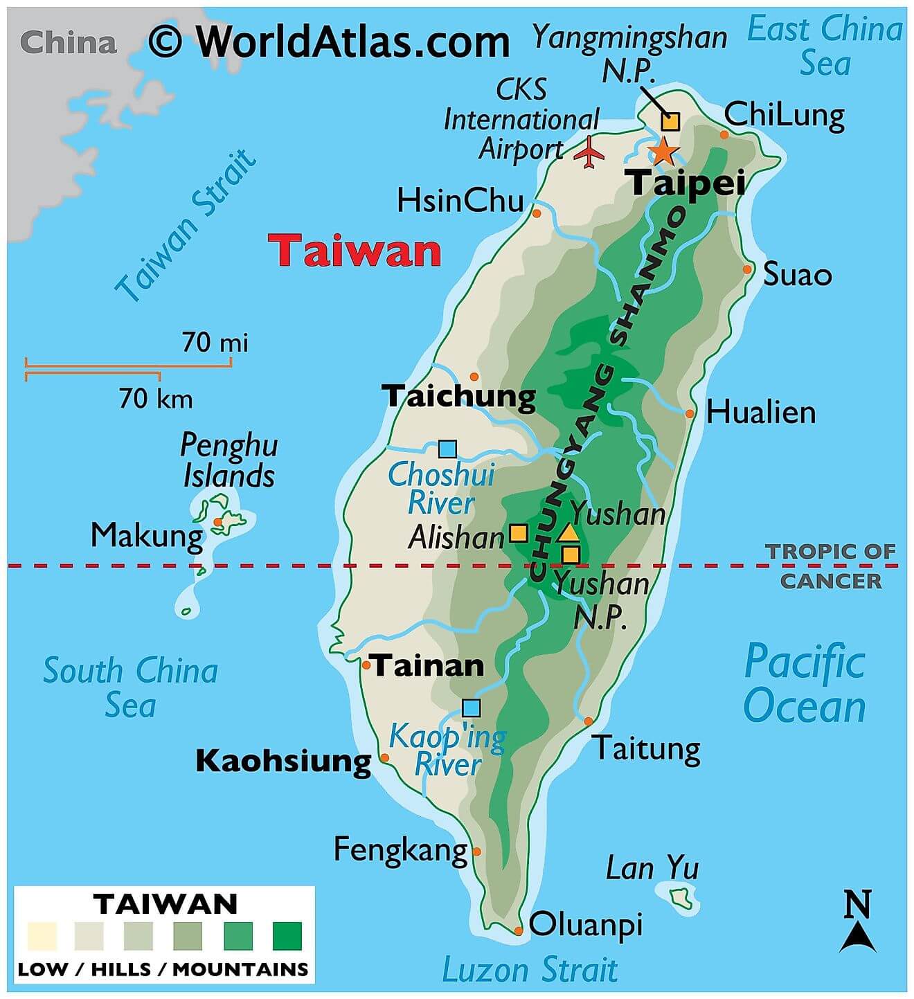 Physical Map of Taiwan